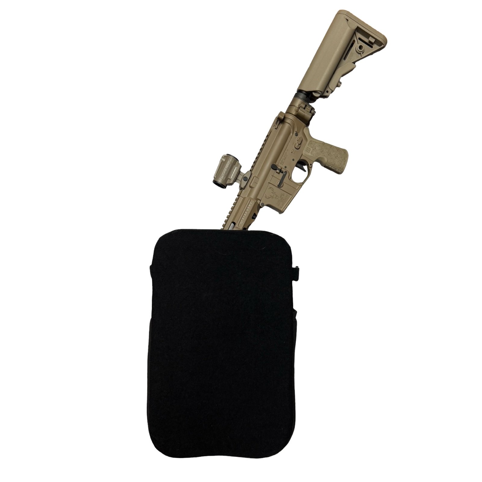 FDE AR pistol with its stock extended shown next to the Policy XL insert for length comparison