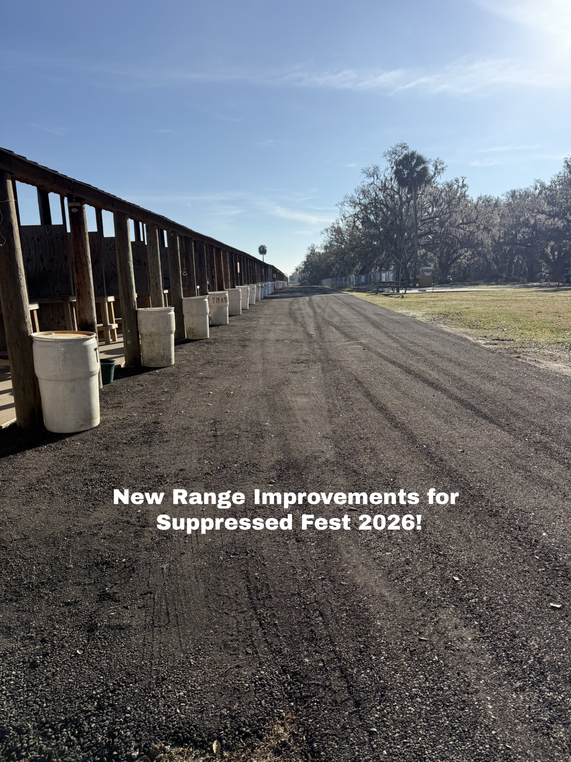 Range road and shooting positions at Ares Firearms Training Center ahead of Suppressed Fest 2026